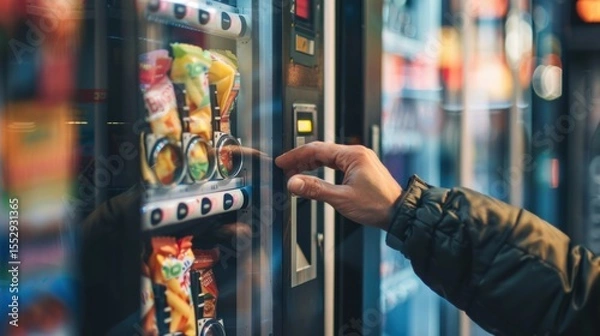 Fototapeta Person Using a Vending Machine for Snacks