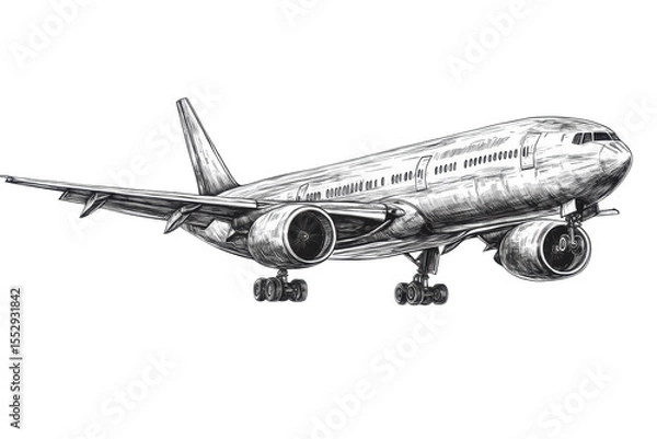 Fototapeta Sketch engraving of a modern airplane design perfect for aviation enthusiasts on a stylish T-shirt