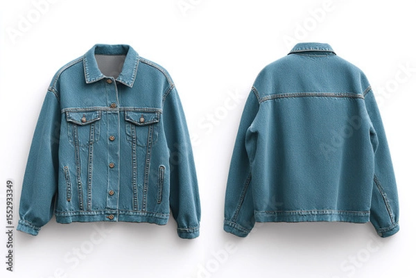 Fototapeta Denim jacket displayed on a white background, showcased from both the front and back. Clean lines and simple styling.