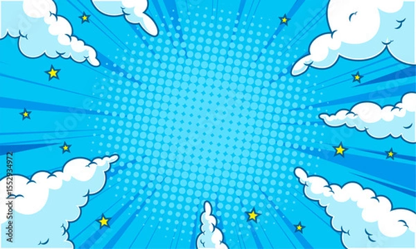 Fototapeta Comic blue background zoom with cloud illustration 