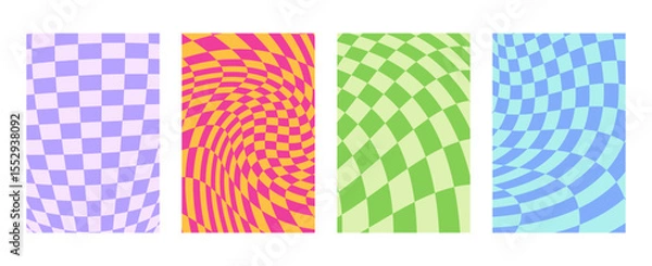 Obraz Wavy groovy distorted checkered background set