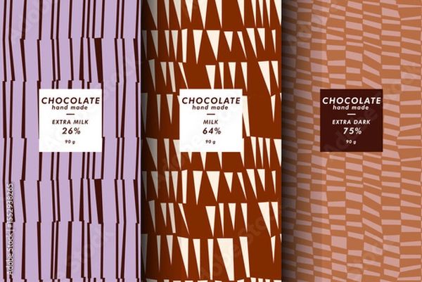 Fototapeta Vector set of templates geometric abstract cover and patterns for chocolate and cocoa packaging . Minimal modern backgrounds
