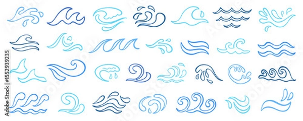 Obraz Abstract blue ocean waves logo outline icons set