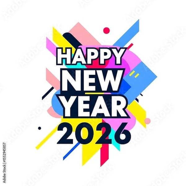 Fototapeta Colorful 3D text illustration of happy new year 2026 concept with fun party letters and alphabet design