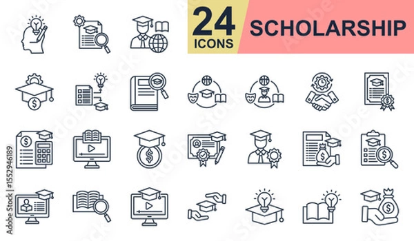 Obraz Scholarship Icons set vector illustration. Containing creative thinking, experience, innovative, dedication, endowment and more. Simple line icons collection.