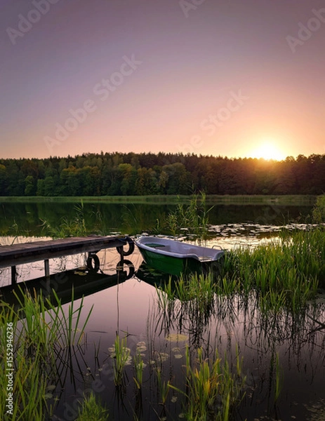 Obraz zachód słońca nad jeziorem 