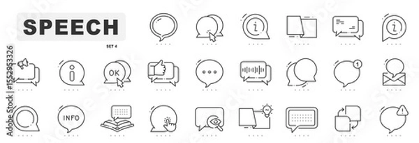Fototapeta Speech bubble line icon set. Talk, people, man, user, dialog, chat, cloud etc. Editable stroke