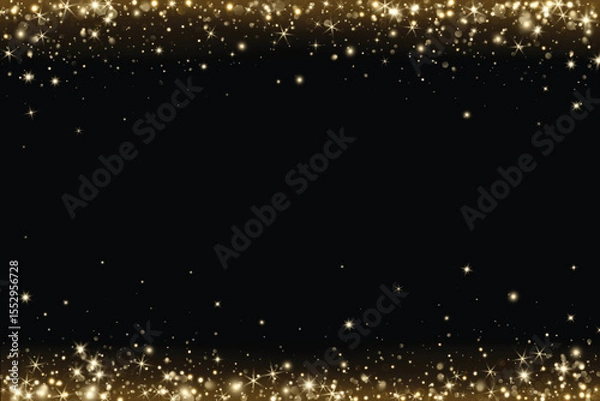 Fototapeta Add as overlay to any background or photo using Screen mode. Golden glitter lights and particles falling. Sparkling festive frame for Christmas, New Year, celebration.