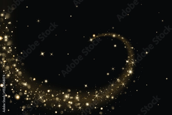 Fototapeta Add as overlay to any background or photo by using Screen mode. Golden glitter wave. Sparkling lights, glow, magic dust effect. For Christmas, party posters, celebration banners, promotions. Vector.