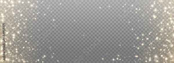 Fototapeta Golden glitter and glowing particles forming a sparkle frame. Shiny festive border overlay for Christmas, New Year, party or celebration design. Remove transparent background in vector file.