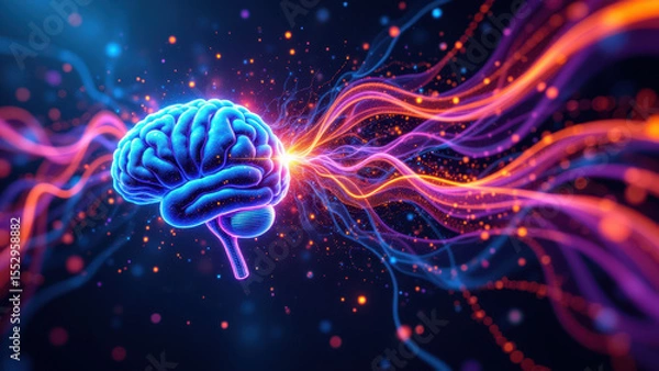 Fototapeta VNS (Vagus Nerve Stimulation) with vibrant colors and a dynamic electric current-like effect emanating from the brain.