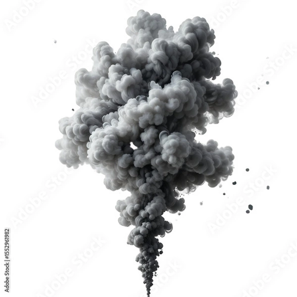Obraz Dense billowing grey smoke forming complex cloud shapes against dark background