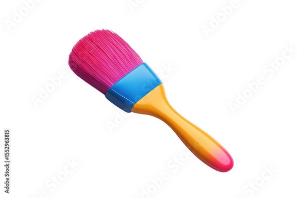Fototapeta A vibrant pink bristled paintbrush with a blue ferrule and yellow handle isolated on transparent background