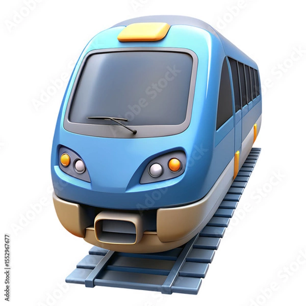 Fototapeta Blue 3 D Render of a Modern Train on Tracks Front View model