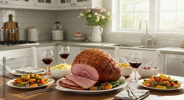 Fototapeta Glazed Ham Centerpiece: A Festive Easter or Holiday Feast