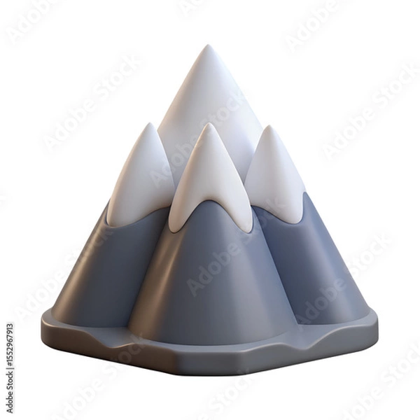 Fototapeta Gray and White 3 D Mountain Icon Snowcapped Peaks Stylized Render image