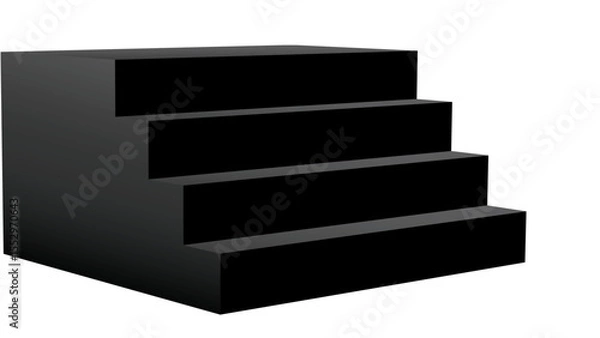 Fototapeta Sleek four-step black display podium with a modern minimalist design, perfect for showcasing multiple products on a transparent background.


