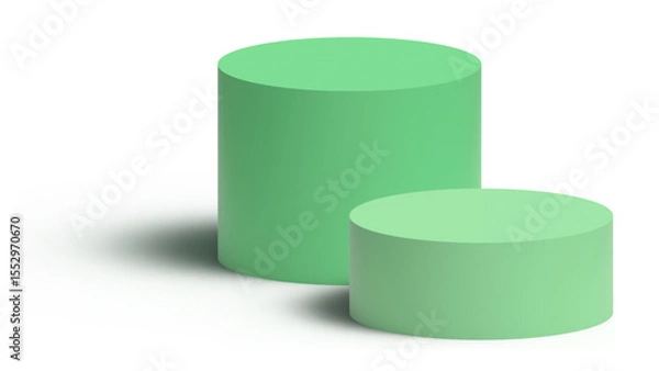 Fototapeta Two light green cylindrical display podiums of varying heights, perfect for showcasing multiple products on a transparent background.

