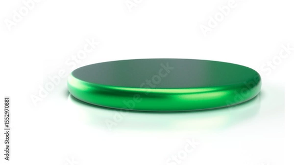 Fototapeta Sleek, glossy green metallic cylindrical display podium with a subtle reflective surface, ideal for showcasing luxury products on a transparent background.

