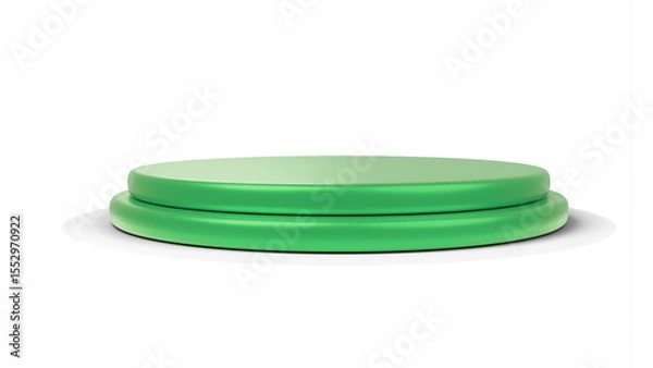 Fototapeta Smooth green cylindrical display podium with a subtle raised edge, perfect for product presentations on a transparent background.

