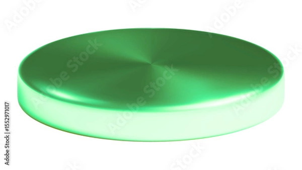 Fototapeta Metallic green cylindrical product display podium with a glossy, reflective surface, perfect for showcasing luxury items on a transparent background.


