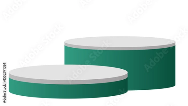 Fototapeta Two-tiered modern display podiums with teal bases and white tops, ideal for showcasing multiple products on a transparent background.

