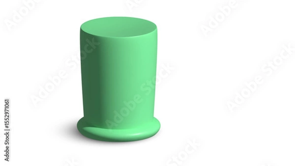 Fototapeta Tall, minimalist light green cylindrical display stand with a rounded base, perfect for vertical product presentation on a transparent background.

