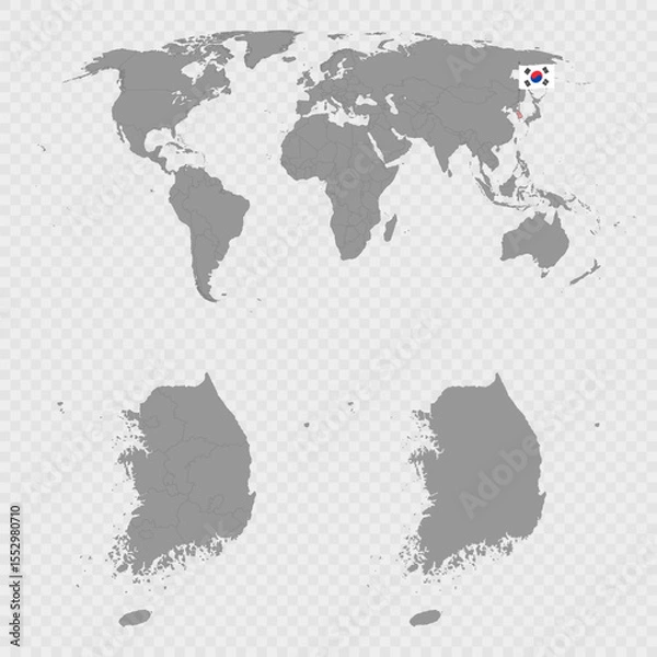 Fototapeta South Korea Map Set with World Location.