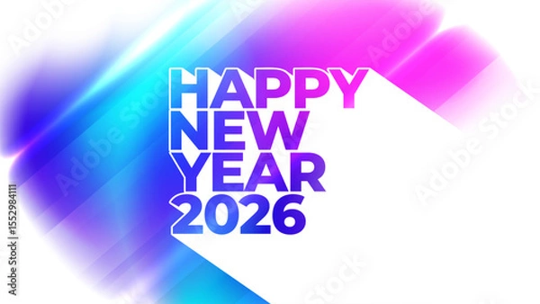 Fototapeta Happy New Year 2026 festive graphic design. Long white shadow. Bright blurred color gradients. Vector illustration.