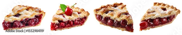 Fototapeta Perfectly Baked Cherry Pie Slice with Lattice Crust and Powdered Sugar Detail, Ready to Eat and Enjoy as PNG set with transparent background