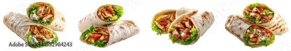 Fototapeta Exquisite Chicken Shawarma Wrap with Fresh Vegetables, a Delicious Meal PNG set with transparent background