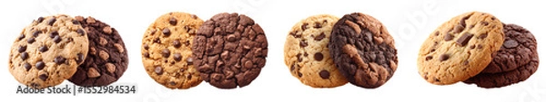 Fototapeta Chocolate Chip Cookie Assortment, a Delicious Treat, PNG set with transparent background
