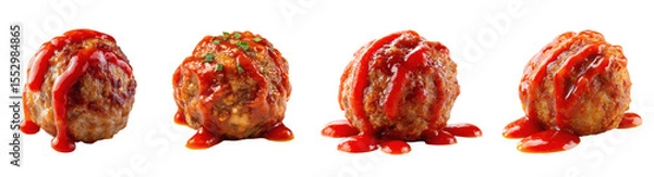 Fototapeta Savory Meatball with Tomato Sauce, Appetizing Culinary Treat PNG set with Transparent Background