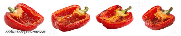 Fototapeta Detailed Image of a Grilled Red Bell Pepper Cut in Half, Isolated Food Photo, PNG set with transparent background