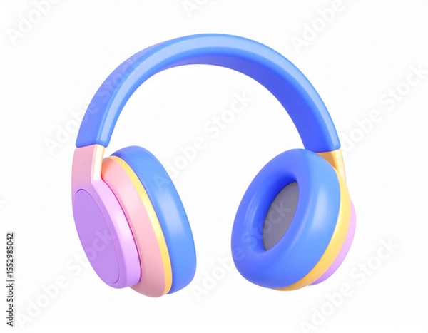 Fototapeta 3d headphones isolated on white background. Cartoon plastic style icon.earphones, three-dimensional, isolated, object, clipping path, listen, listening, minimal, music, render, sound, transparent, 