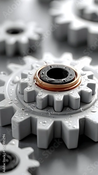 Fototapeta Precision gears meshing, industrial backdrop