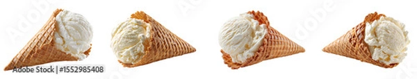 Fototapeta Delicious Vanilla Ice Cream Waffle Cone Dessert on a Studio Shot, Single PNG set with transparent background