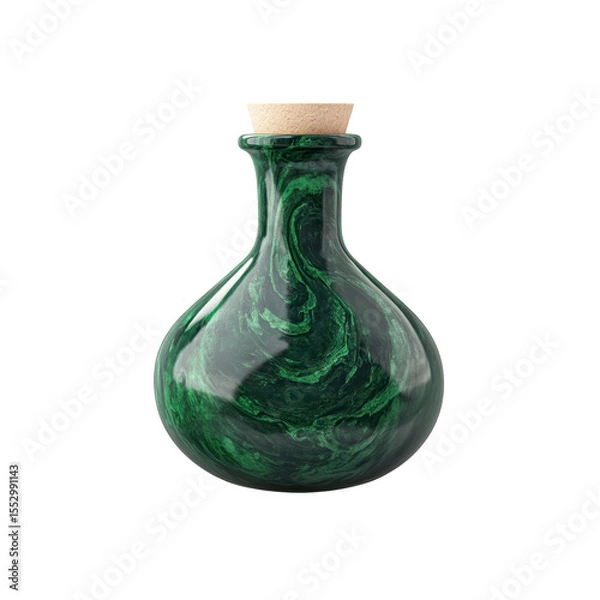 Fototapeta Emerald Green Swirled Glass Bottle with Cork Stopper