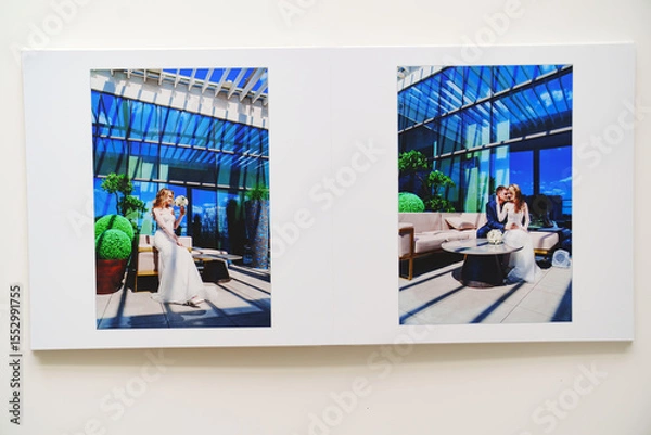 Obraz the pages of a photo book with wedding photos. 