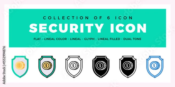 Fototapeta Pack of 6 Vector Security icon
