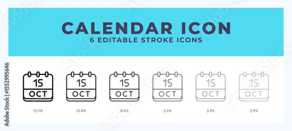 Fototapeta Calendar october line icon illustrations with editable strokes.