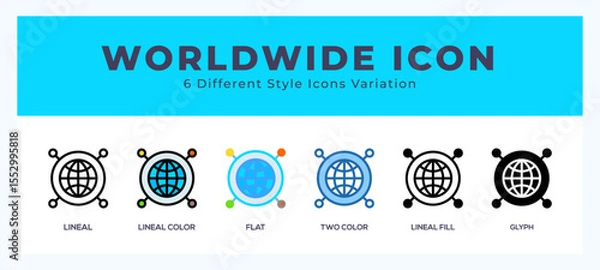Fototapeta Worldwide set of icons. Vector illustration with different styles.