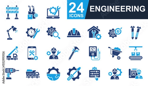 Obraz Engineering Icons set vector illustration. Containing manufacturing, real estate, engineer, time management, construction and more. Simple solid icons collection.