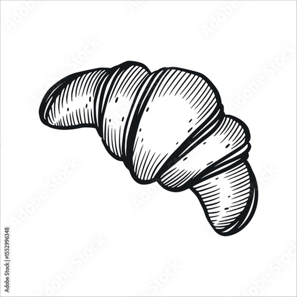 Fototapeta Croissant, sweet bun, French pastry. The illustration is hand-drawn in ink. It is suitable for printing on food packaging, decorating bakeries and confectioneries, printing on fabric, dishes.