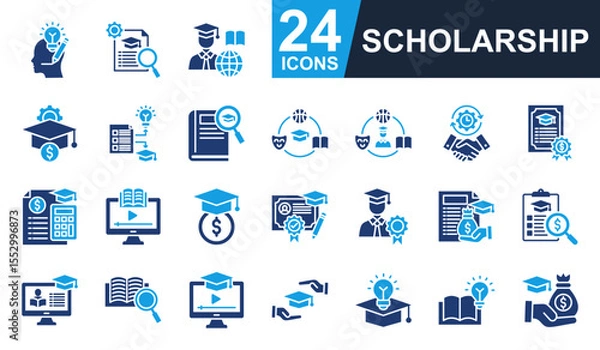 Obraz Scholarship Icons set vector illustration. Containing creative thinking, experience, innovative, dedication, endowment and more. Simple solid icons collection.
