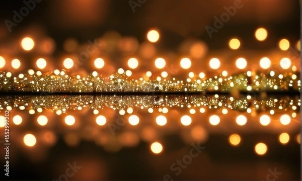 Fototapeta Warm Toned Bokeh Lights Reflected on Dark Surface
