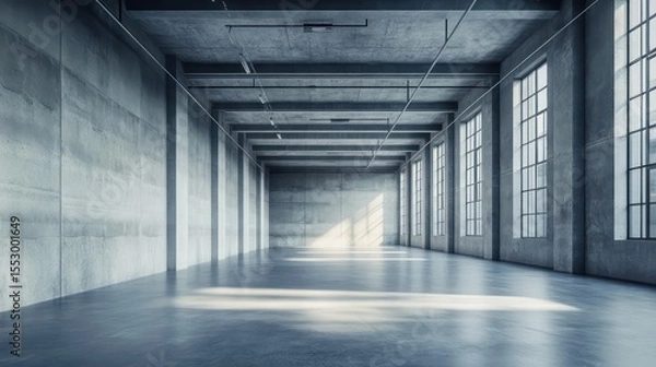 Fototapeta Spacious Concrete Interior with Natural Light and Architectural Symmetry