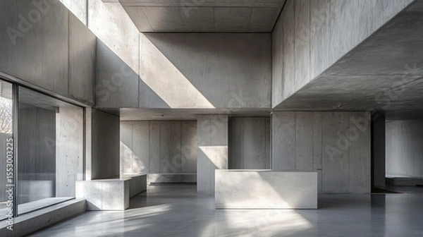 Fototapeta Modern Concrete Architecture: Dramatic Light and Shadow Interior Design