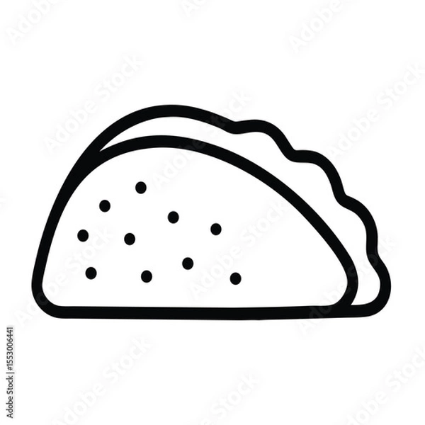 Fototapeta Simple black and white taco icon in doodle style, perfect for food apps, Mexican restaurant branding, and menu design