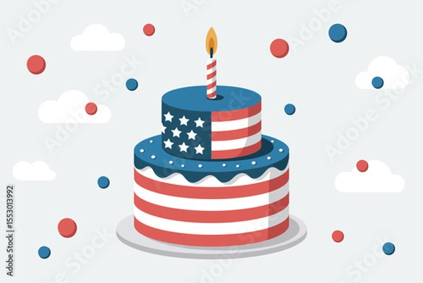 Fototapeta Minimal layer cake vector set. Red frosting, navy stars, birthday theme for American independence day fun celebration  